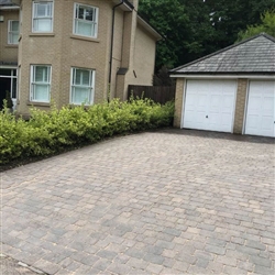Sand is swept into all joints before sealant is applied to driveway.